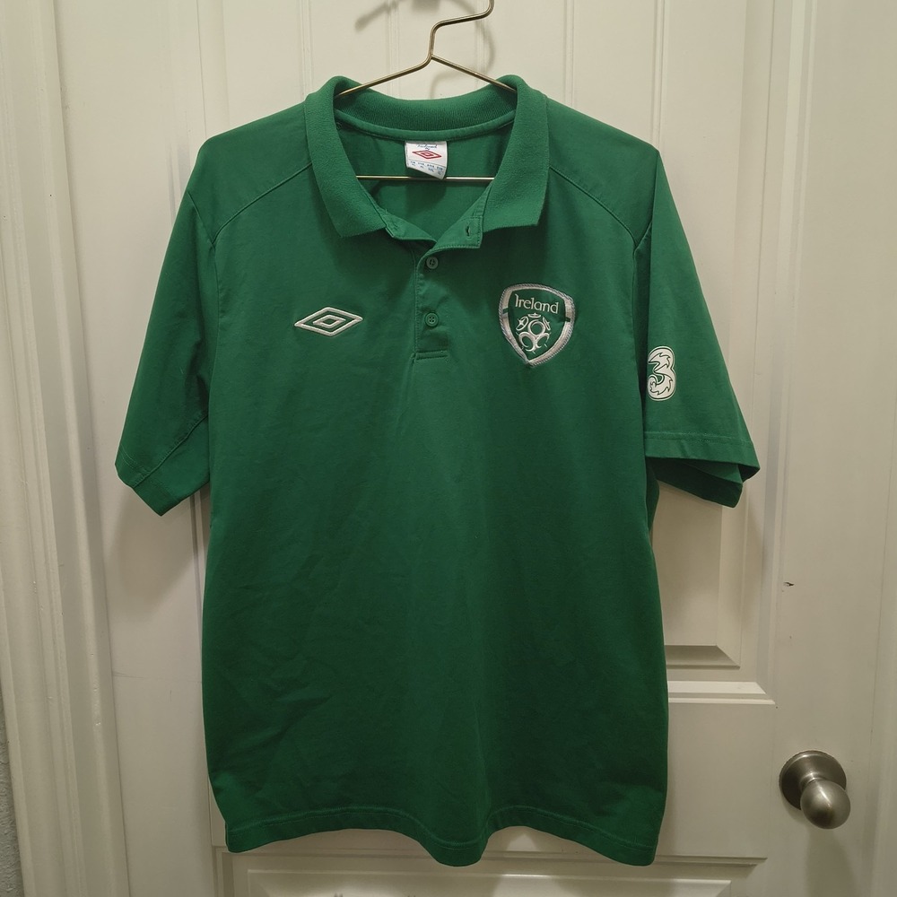 Ireland FAI Umbro Polo Shirt 3 Sponsor Green Football Soccer Mens XL
